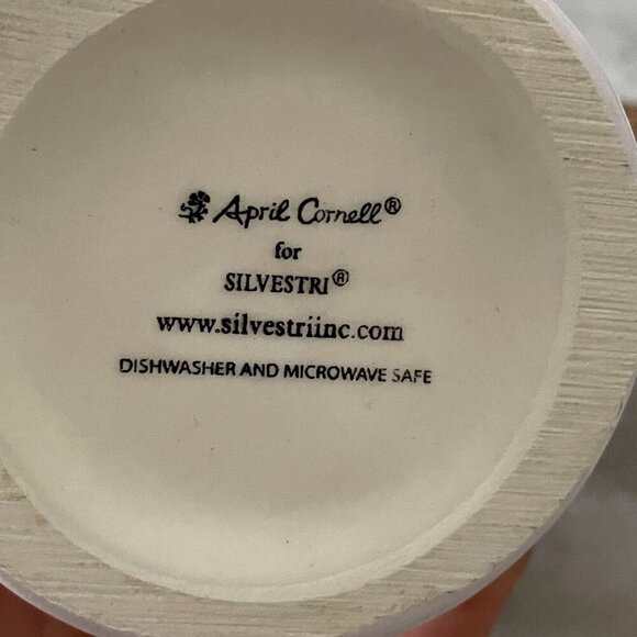 April Cornell Silvestri Vintage Set of Two Mugs Yellow Floral Faux Bois Handles - Picture 9 of 10